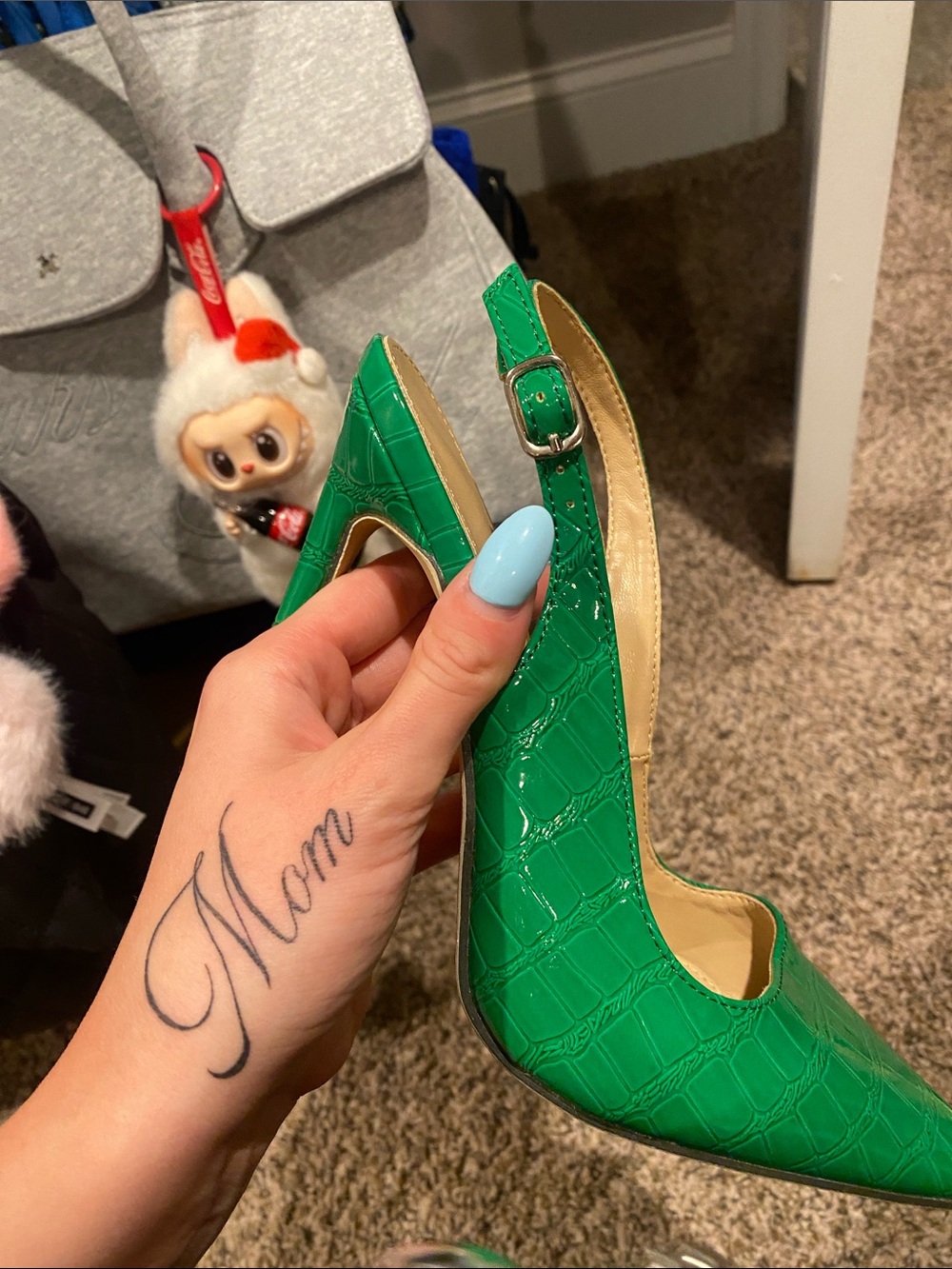 Green Patent Slingback Pointed-Toe High Heels Pumps embossed🐍 - Picture 3 of 9